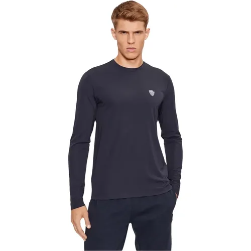 Stretch Rundhals Langarm T-Shirt , Herren, Größe: S - Emporio Armani EA7 - Modalova