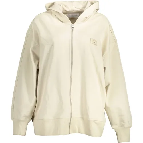 Beiger Hoodie mit Reißverschluss für Frauen , Damen, Größe: XS - Calvin Klein - Modalova