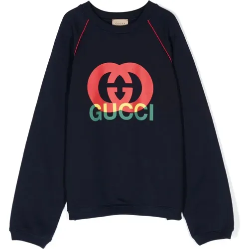 Blaue Baumwollpullover mit GG-Logo - Gucci - Modalova