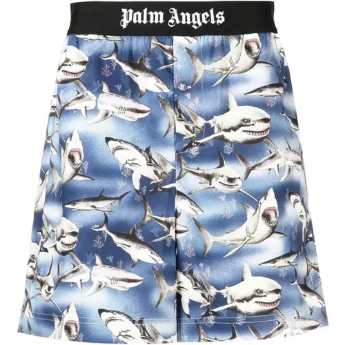 Lässige blaue Shorts mit Haifischmuster , Herren, Größe: L - Palm Angels - Modalova