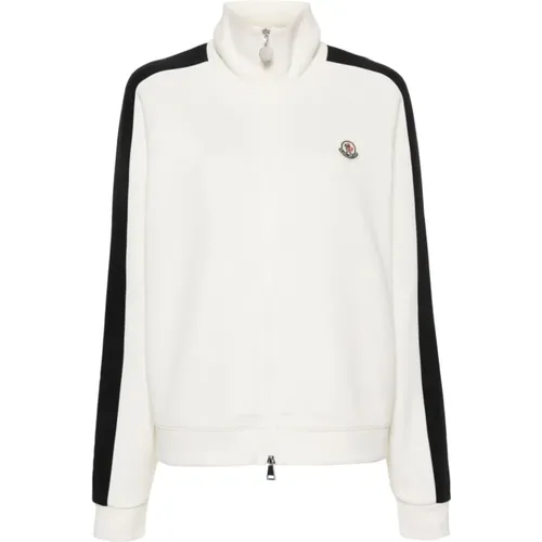 Weißer Pullover mit hohem Kragen und Logo Patch , Damen, Größe: M - Moncler - Modalova