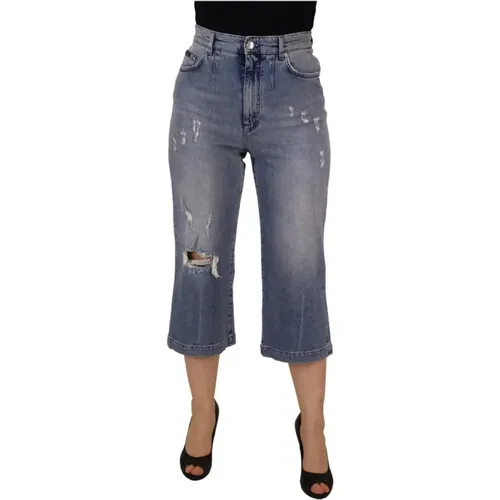 Blaue Hoch taillierte verkürzte Denim Jeans , Damen, Größe: M - Dolce & Gabbana - Modalova