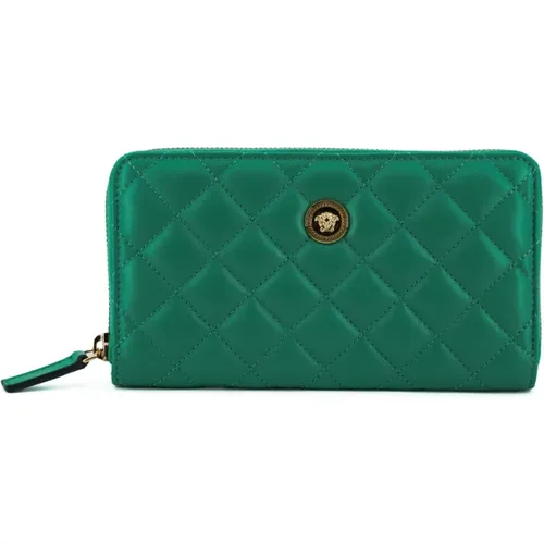 Quilted Leather Zip Wallet , unisex, Sizes: ONE SIZE - Versace - Modalova