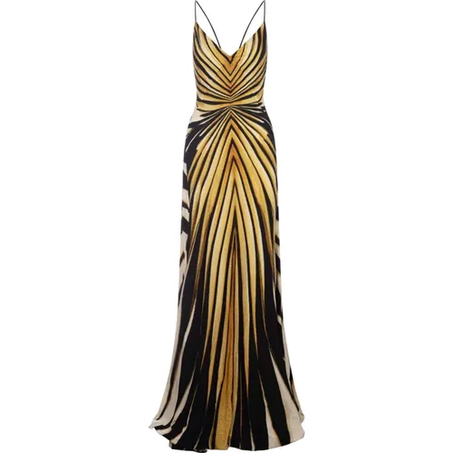 Golden Ray Of Gold Silk Dress , female, Sizes: XS - Roberto Cavalli - Modalova