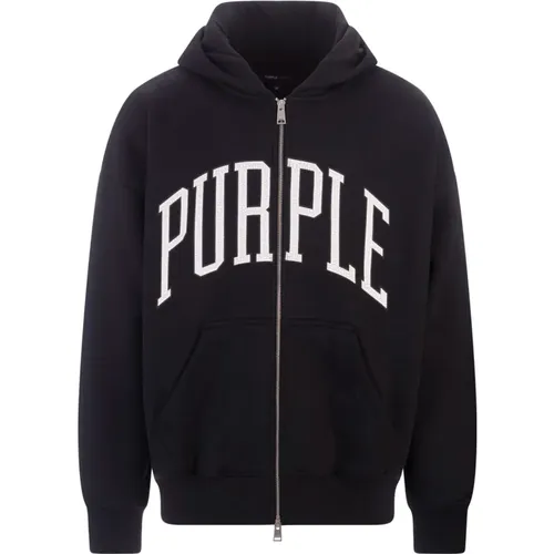 Schwarzer Baumwoll-Hoodie mit weißem Logo , Herren, Größe: M - Purple Brand - Modalova