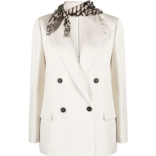 Double-Breasted Blazer with Scarf Detail , female, Sizes: S, XS - BRUNELLO CUCINELLI - Modalova