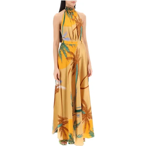 Silk Palm Print Maxi Dress , female, Sizes: S - Raquel Diniz - Modalova