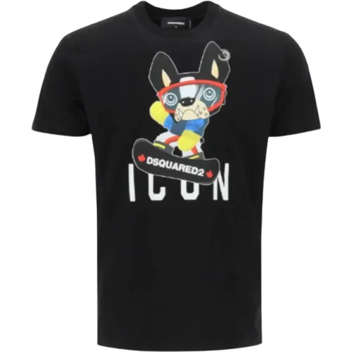 Schwarzes Bulldog Skate Grafik T-Shirt , Herren, Größe: S - Dsquared2 - Modalova