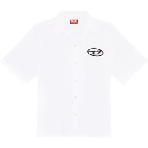 Weißes Langarm-Popeline-Hemd mit Besticktem Logo , Herren, Größe: XL - Diesel - Modalova