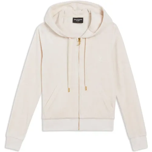 Velour Zip Hoodie Gold - Oatmeal Marl , female, Sizes: S - Juicy Couture - Modalova