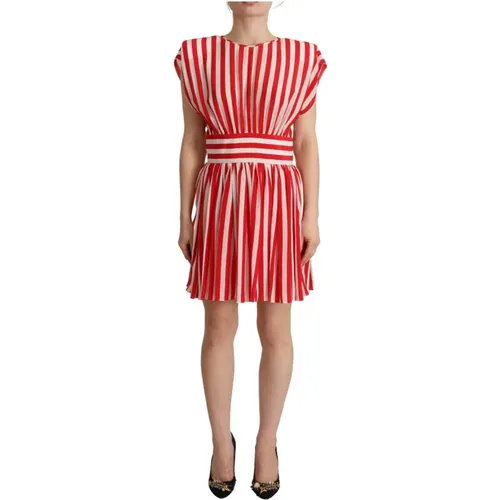 Silk Mini A-line Dress with White Stripes , female, Sizes: XS - Dolce & Gabbana - Modalova
