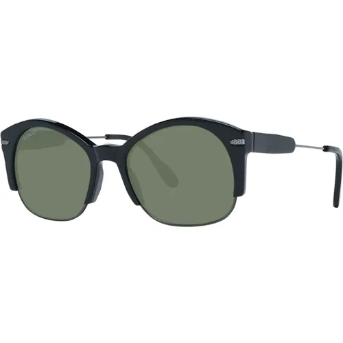 Runde Schwarze Sonnenbrille mit Grünen Gläsern , Damen, Größe: ONE Size - Serengeti - Modalova
