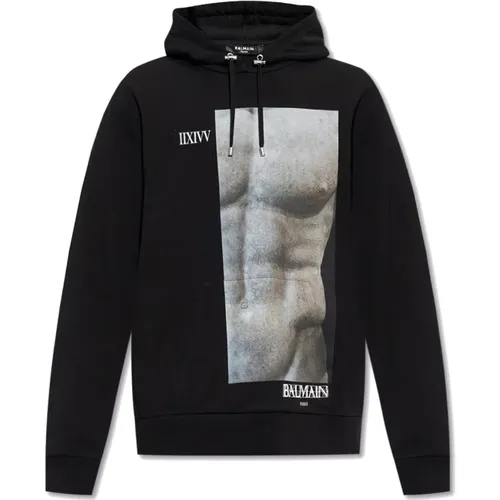 Cotton Hoodie Sweatshirt with Logo Detail , male, Sizes: S, M, XL, L - Balmain - Modalova