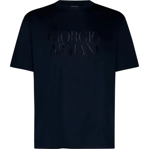 Blaue Jersey Logo T-shirts Polos , Herren, Größe: 3XL - Giorgio Armani - Modalova