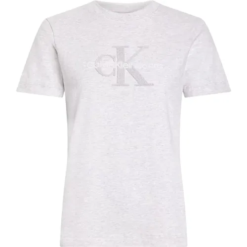 Texturiertes Logo Baumwoll T-Shirt , Damen, Größe: M - Calvin Klein - Modalova