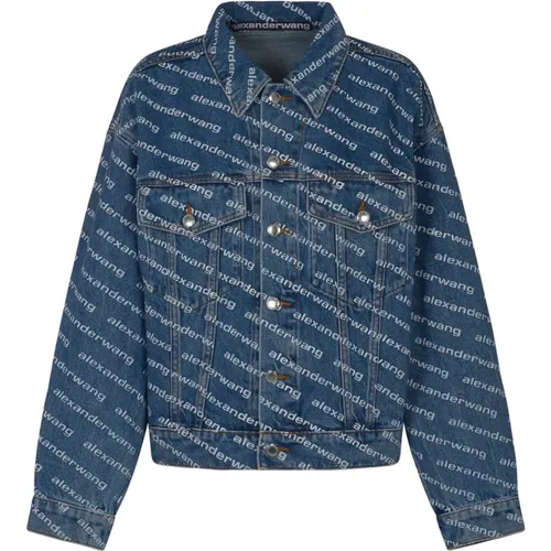 Blaue Logo-Print-Game-Jacken,Indigo Blaue Denim Logo Print Jacke - alexander wang - Modalova