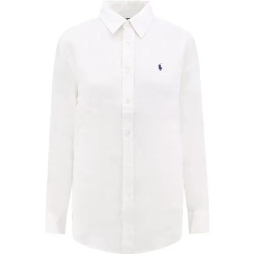Logo Embroidered Linen Shirt , female, Sizes: 2XL - Polo Ralph Lauren - Modalova