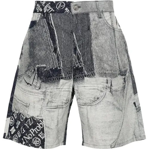 Patchwork Denim Shorts Blau Jacquard , Herren, Größe: W31 - Aries - Modalova