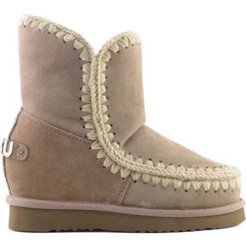 Luxuriöser Shearling-Lederstiefel mit Häkelstich und Metall-Logo - Mou - Modalova