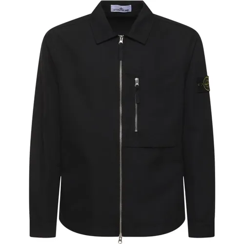 Schwarzes Baumwoll-Zip-Taschen-Overshirt - Stone Island - Modalova