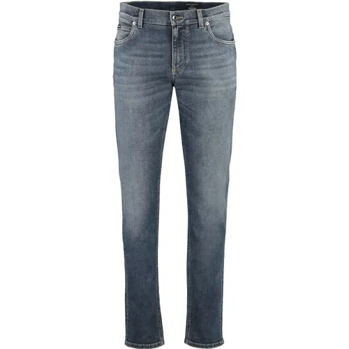 Slim Fit Jeans mit Metallknöpfen,Klassische Denim Jeans mit Sichtbaren Nähten - Dolce & Gabbana - Modalova