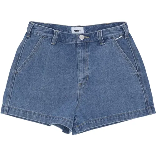 Denim Shorts with Logoed Waist Closure , female, Sizes: W28, W27, W30, W29 - Obey - Modalova