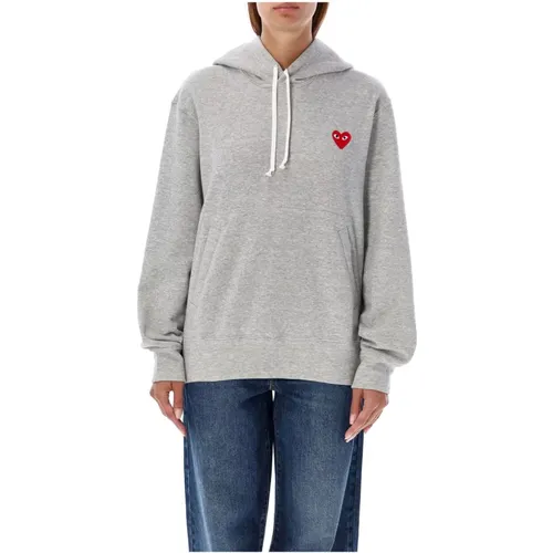 Grauer Strick Rote Herz-Patch Hoodie , Damen, Größe: M - Comme des Garçons - Modalova