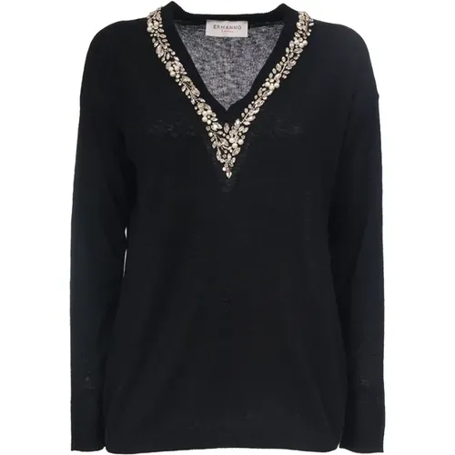 Besticktes Stricktop V-Ausschnitt Stil - Ermanno Scervino - Modalova