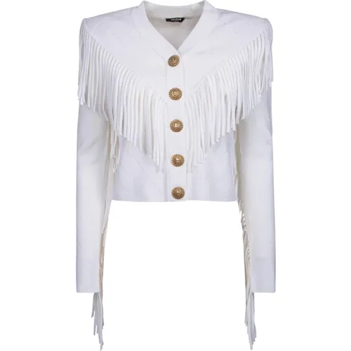 Knit Jacket with Fringes , female, Sizes: XS - Balmain - Modalova