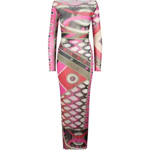 Vivara-Print Long Mesh Dress , female, Sizes: 2XS - EMILIO PUCCI - Modalova