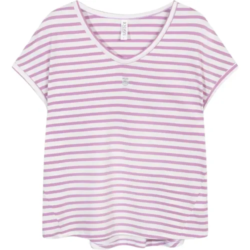 Striped V-Neck Cotton T-Shirt , female, Sizes: M, S - 10Days - Modalova