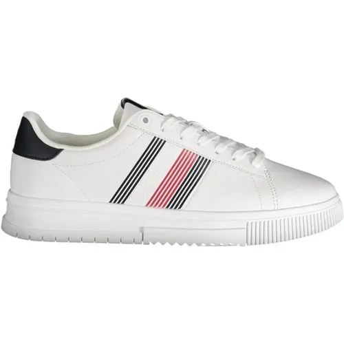 Weiße Polyester-Sneaker mit Schnürsenkeln, Kontrastdetails, Logo , Herren, Größe: 41 EU - Tommy Hilfiger - Modalova