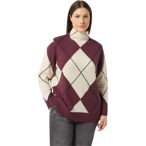 Bordeaux Pullover Intarsienmuster , Damen, Größe: M - Marina Rinaldi - Modalova