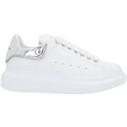 Weiße Leder-Sneaker mit silberner laminierten Ferse , Damen, Größe: 40 EU - alexander mcqueen - Modalova