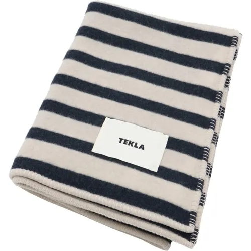 Striped Wool Blanket with Logo Patch , female, Sizes: ONE SIZE - Tekla - Modalova