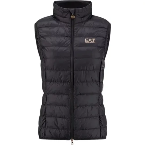 Schwarzes Gilet mit Logo-Schriftzug in Roségold , Damen, Größe: L - Emporio Armani EA7 - Modalova