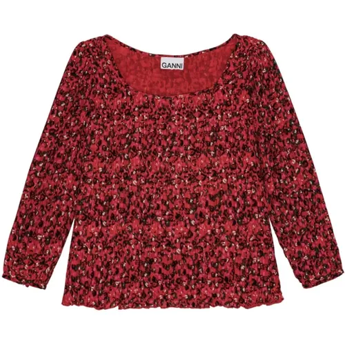 Rote Plissierte Georgette-Bluse , Damen, Größe: L - Ganni - Modalova