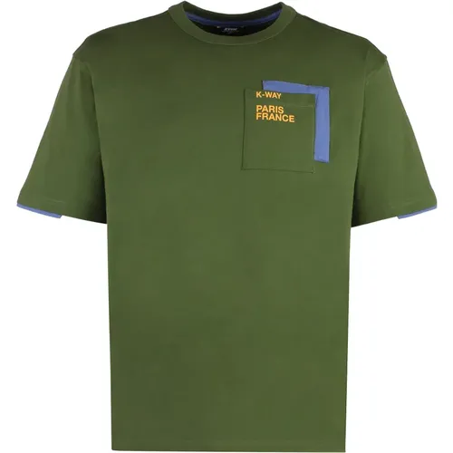 Cotton Crew-Neck T-shirt with Front Pocket , male, Sizes: M, XL, L - K-way - Modalova