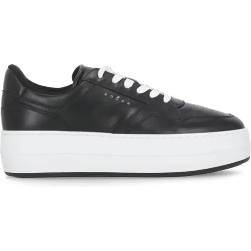 Schwarze Ledersneaker mit Atmungsaktiven Details , Damen, Größe: 35 1/2 EU - Hogan - Modalova