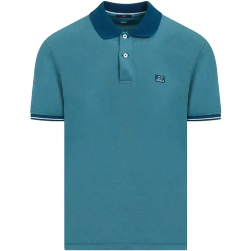 Blaues Baumwoll-Poloshirt , Herren, Größe: M - C.P. Company - Modalova