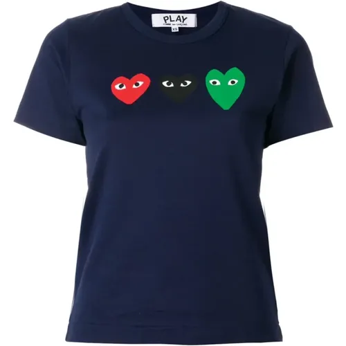 Heart Logo Navy T-Shirt 100% Cotton , female, Sizes: S - Comme des Garçons - Modalova