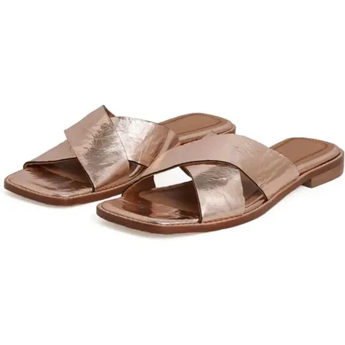 Metallische Leder Kreuzriemen Sandalen , Damen, Größe: 39 EU - Femmes du Sud - Modalova