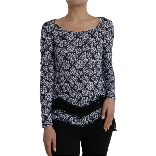 Blauer Blumen Spitze Langarm Top - Just Cavalli - Modalova