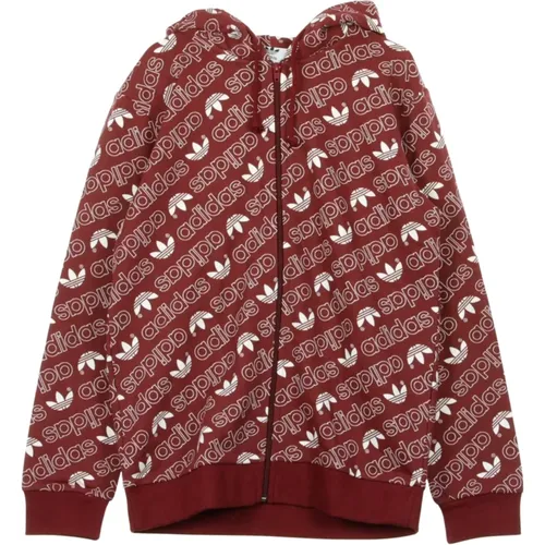 Burgundy Monogram Zip Hoodie , Herren, Größe: S - Adidas - Modalova