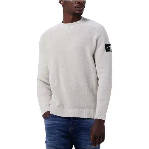 Monologo Badge Pullover Beige , Herren, Größe: S - Calvin Klein - Modalova