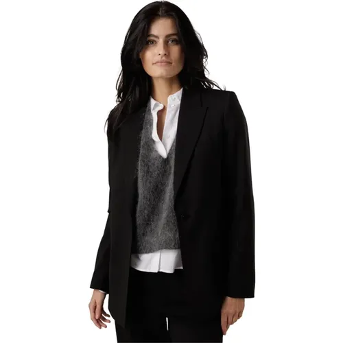 Schwarzer Blazer mit Reverskragen , Damen, Größe: L - closed - Modalova