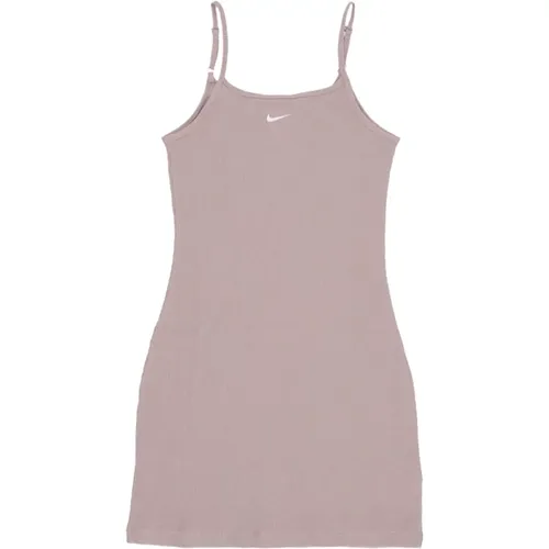 Ribbed Dress Essentials Diffused Taupe/White , female, Sizes: M, L - Nike - Modalova