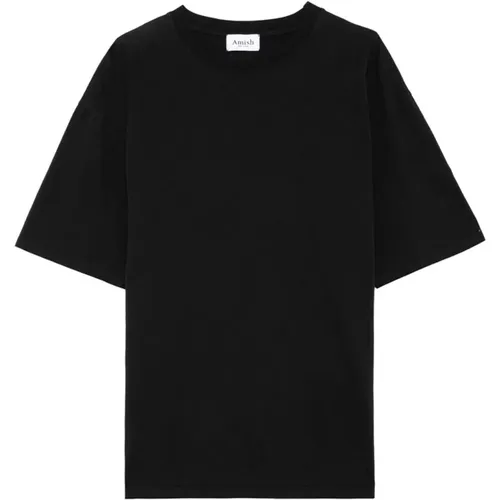 Baumwoll-Jersey Rundhals T-Shirt , Herren, Größe: S - Amish - Modalova