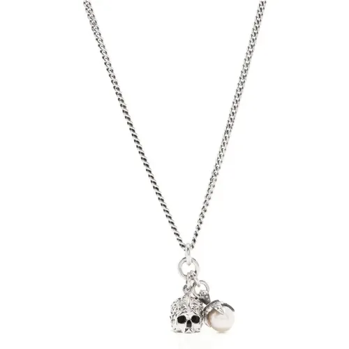 Skull Pendant Necklace with Freshwater Pearl , male, Sizes: ONE SIZE - Emanuele Bicocchi - Modalova