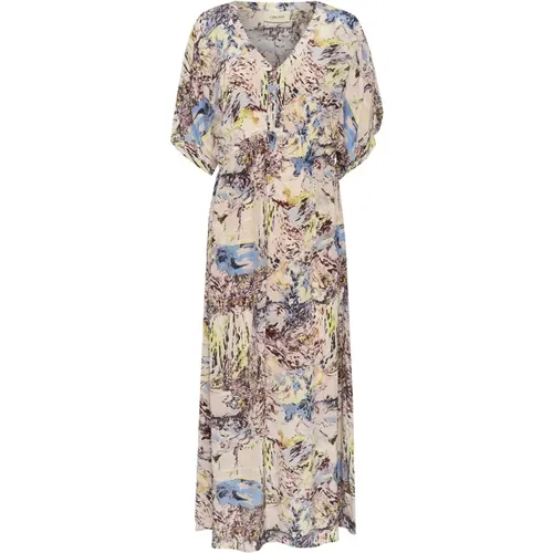 Blue Forest Long Dress with V-Neck , female, Sizes: XS, M, 3XL, L, S, 2XL, XL - Cream - Modalova